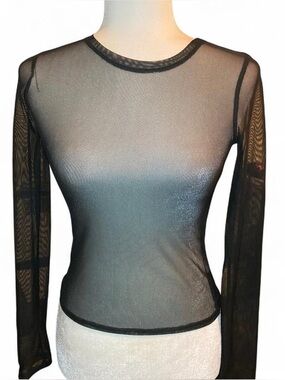 Sheer Black Long-Sleeve Mesh Top - Black